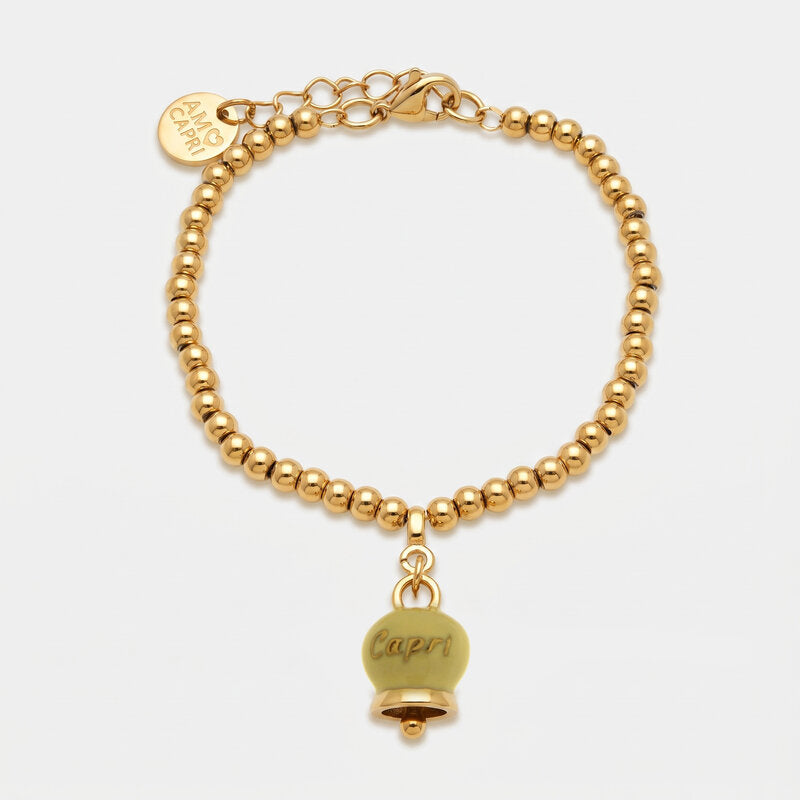 Bracciale in Acciaio con Campanella Portafortuna Sole di Capri - Colore Pale Banana - gioiello BySimon