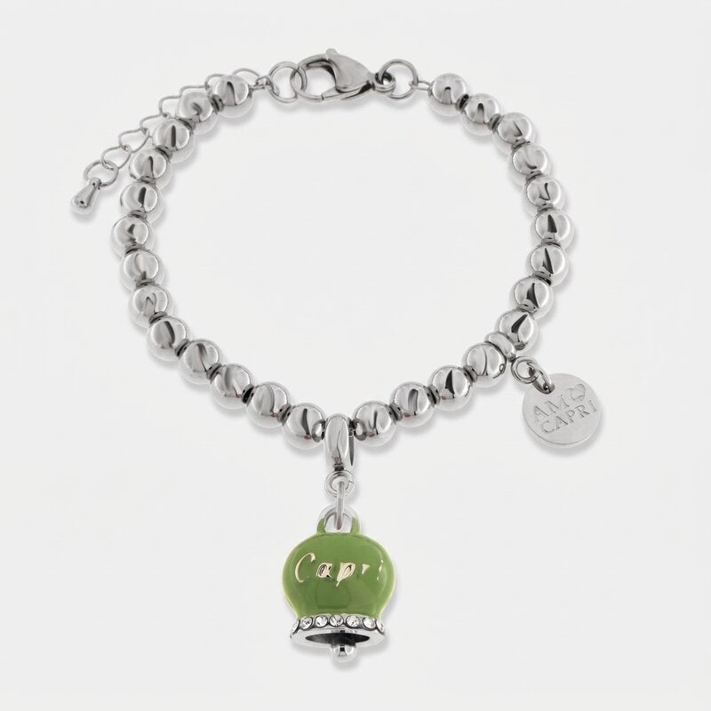 Bracciale in Acciaio Campanella Portafortuna Capri Colore Verde Menta