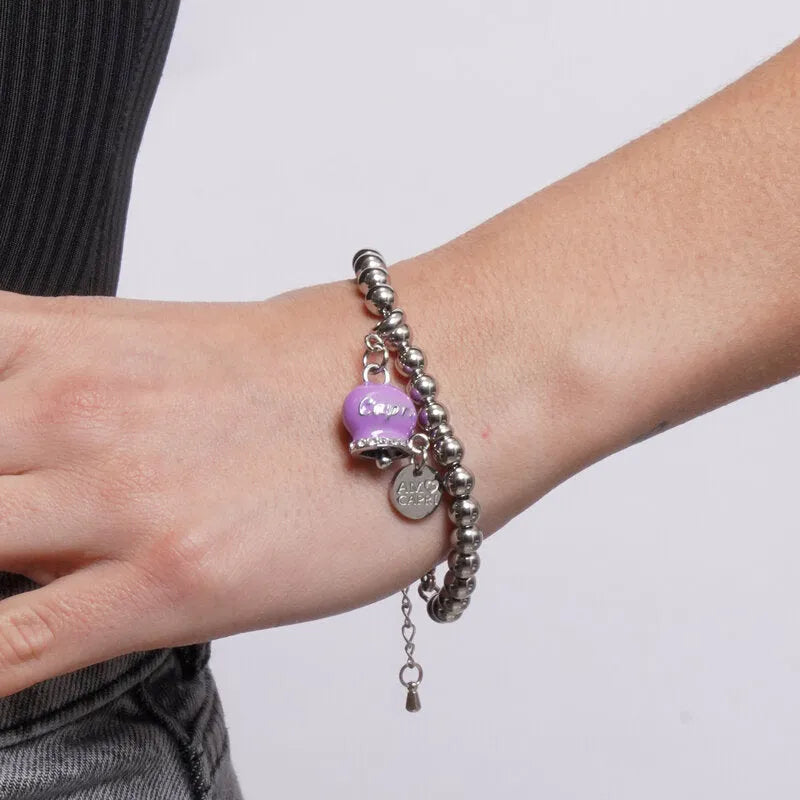 Bracciale in Acciaio con Campanella Portafortuna Giardini di Capri - Colore Amethyst Orchid