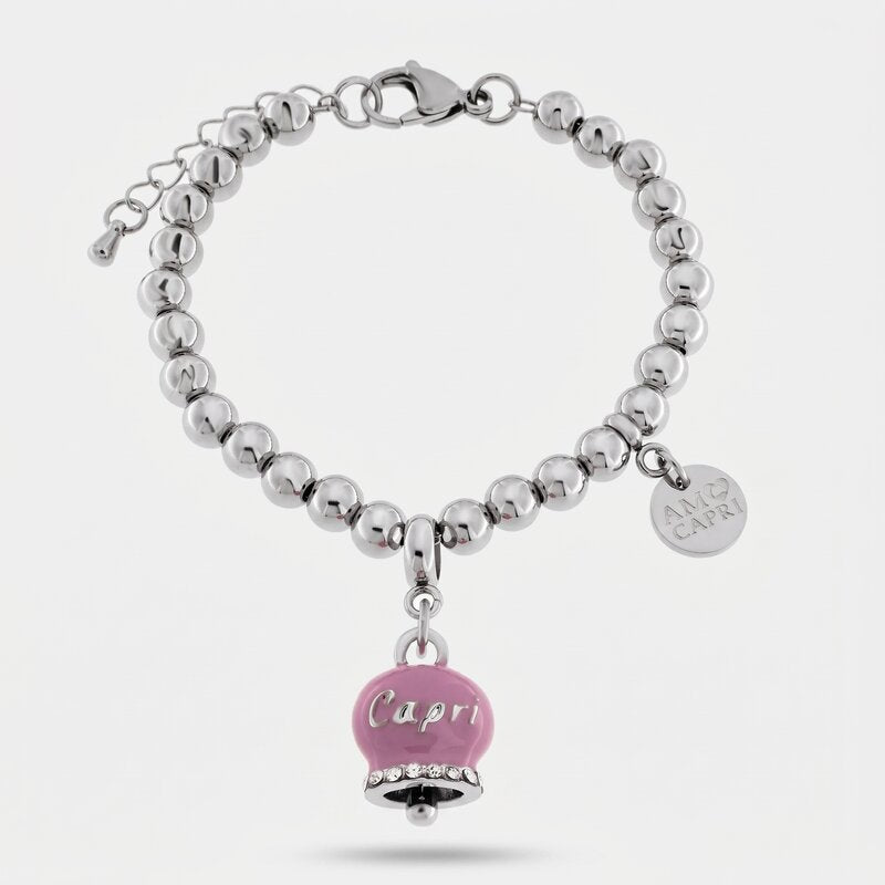 Bracciale in Acciaio Campanella Portafortuna Giardini di Capri Colore Amethyst Orchid