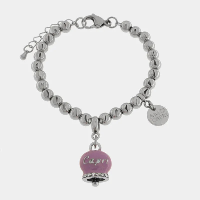 Bracciale in Acciaio con Campanella Portafortuna Giardini di Capri - Colore Amethyst Orchid
