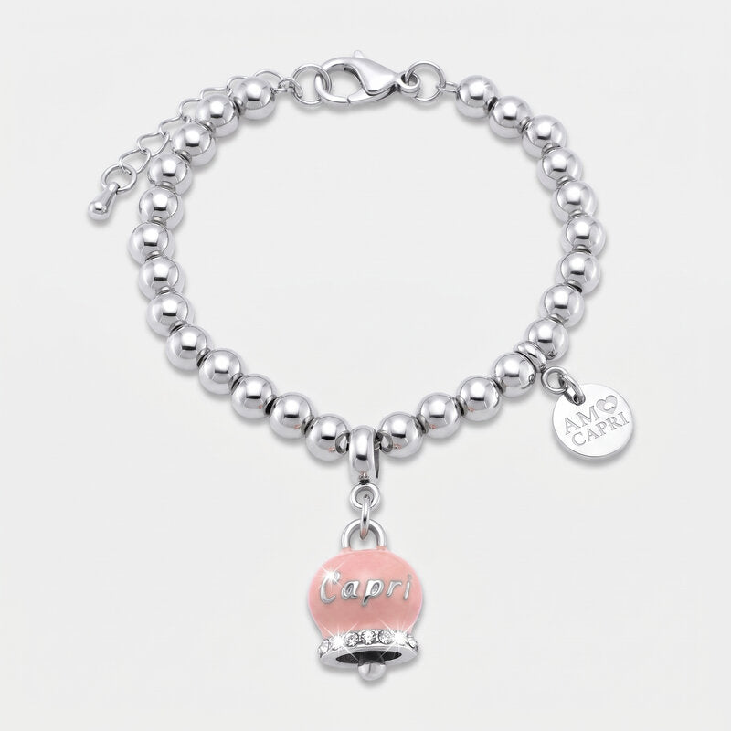 Bracciale in Acciaio Campanella Portafortuna Dolce Capri Colore Tickled Pink