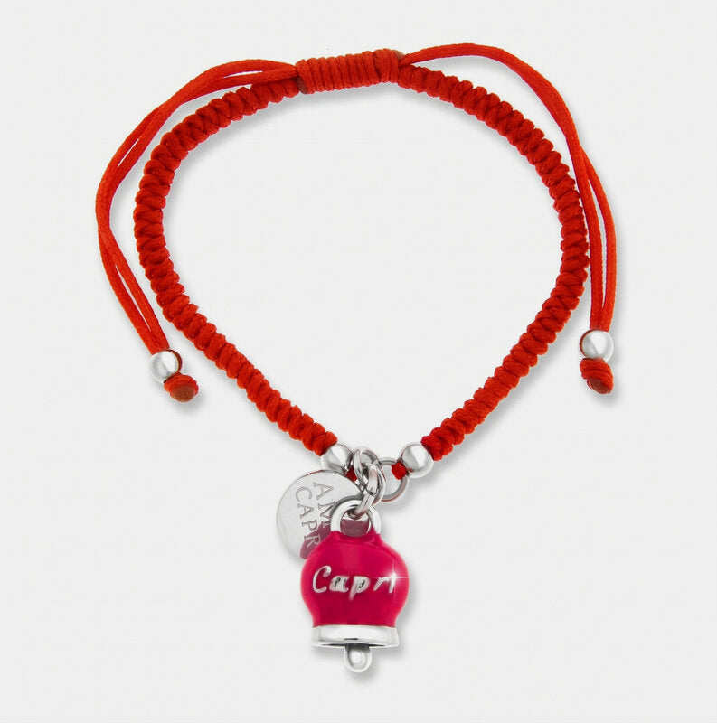 Bracciale in Acciaio Cordino e Campanella Portafortuna Tramonto di Capri - Colore Teaa Berry - gioiello BySimon