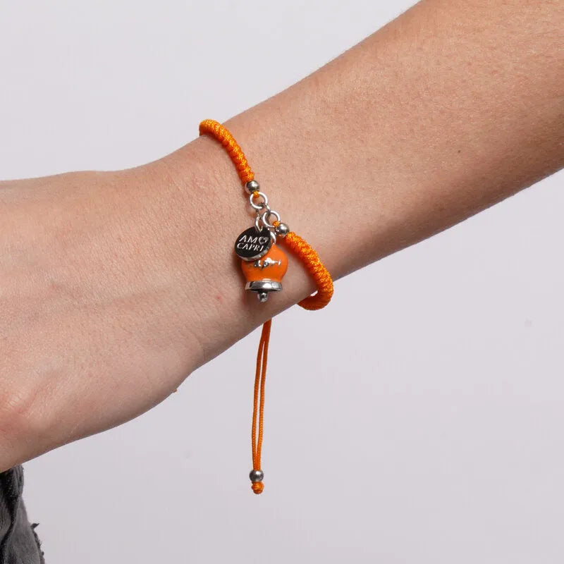Bracciale in Acciaio con Campanella Portafortuna Estate Mediterranea di Capri - Colore Ammanst Orange - gioiello BySimon