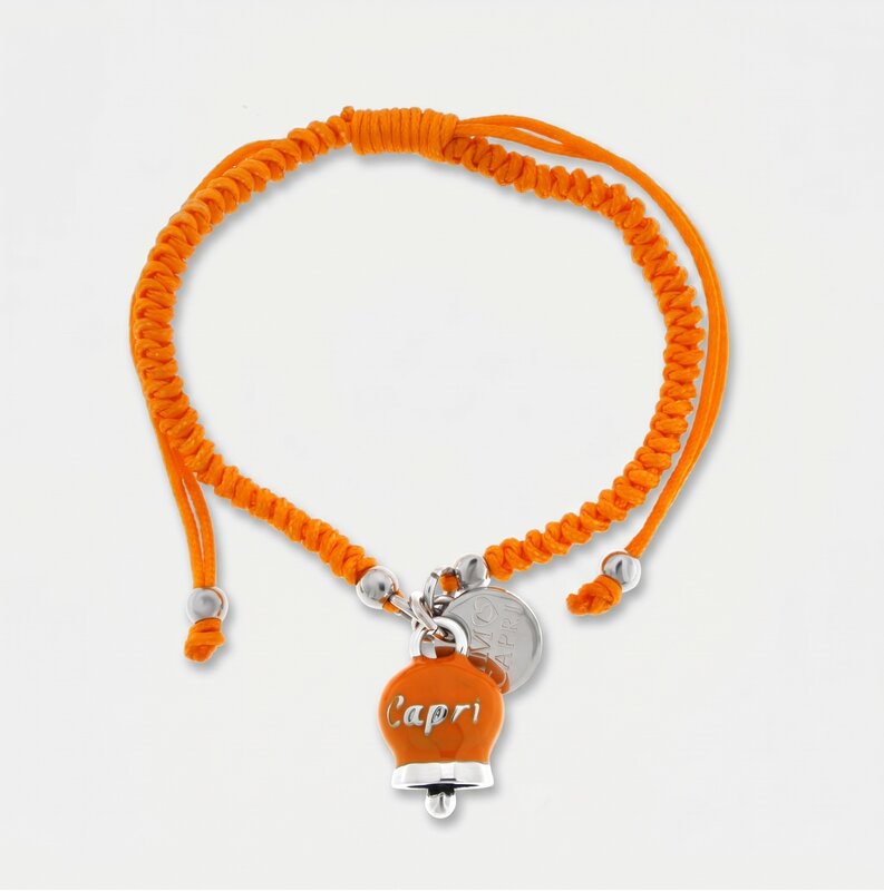 Bracciale in Acciaio con Campanella Portafortuna Estate Mediterranea di Capri - Colore Ammanst Orange - gioiello BySimon