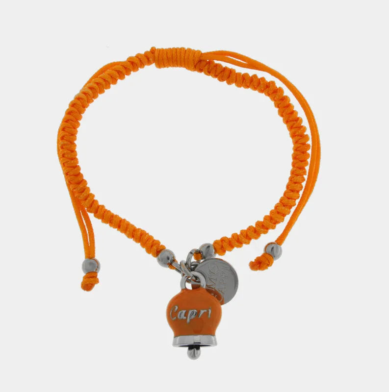 Bracciale in Acciaio con Campanella Portafortuna Estate Mediterranea di Capri - Colore Ammanst Orange - gioiello BySimon