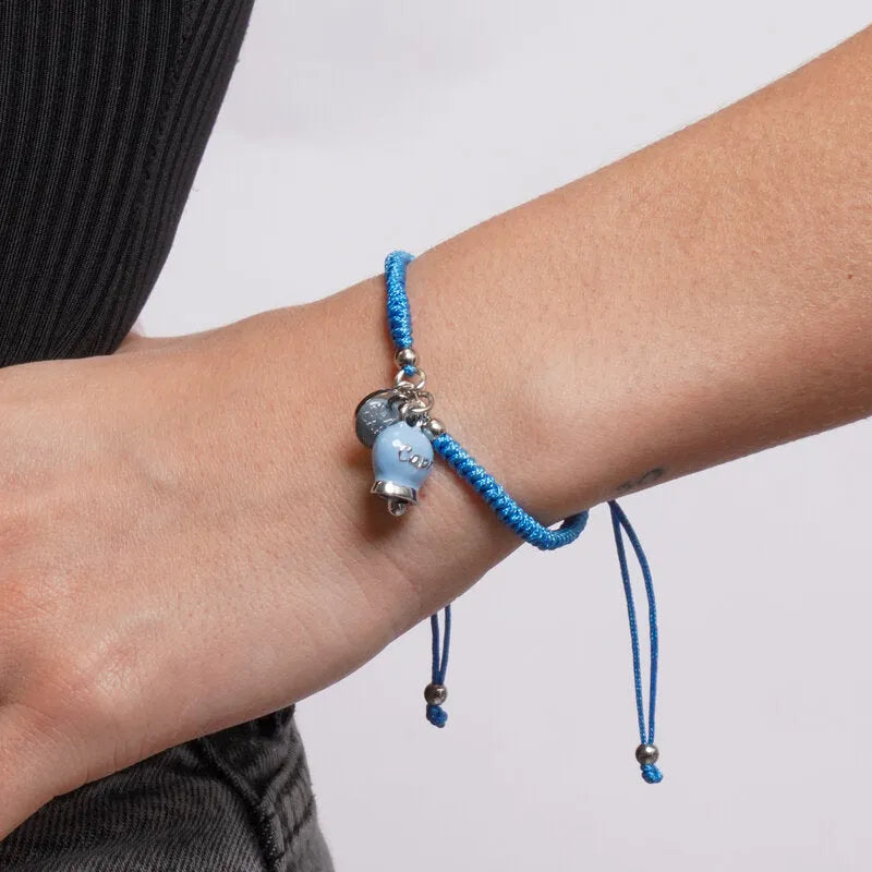 Bracciale in Acciaio con Cordino e Campanella Portafortuna Capri Anima Azzurra - Colore Dutch Canal - gioiello BySimon