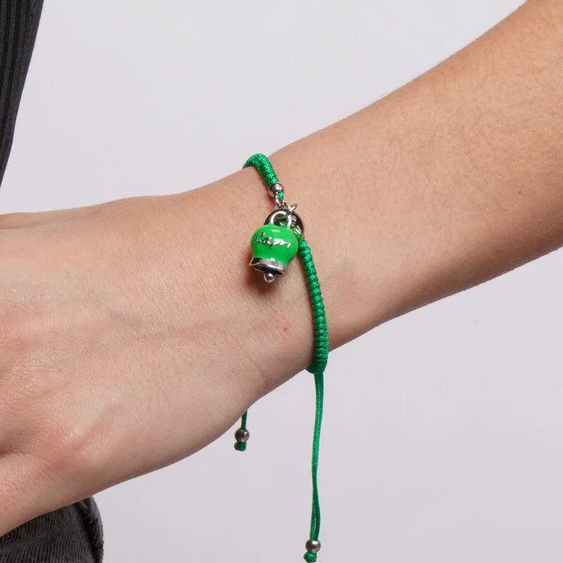 Bracciale in Acciaio Cordino Verde e Campanella Portafortuna verde Capri - gioiello BySimon