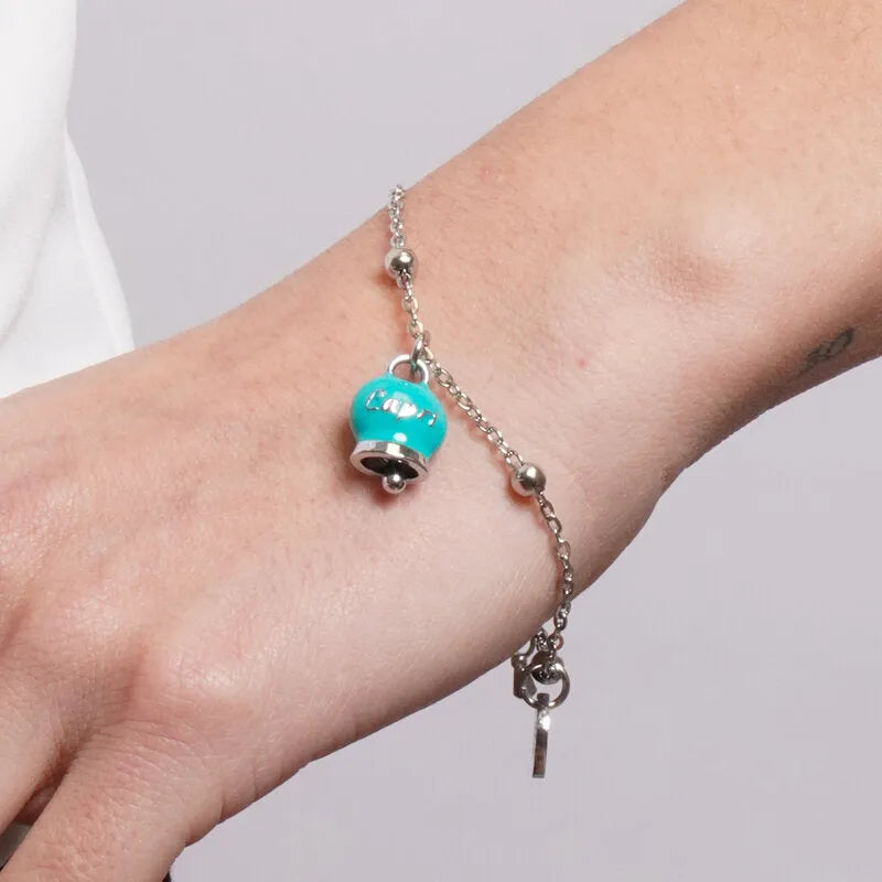 Bracciale in Acciaio Campanella Portafortuna Capri - Colore Turchese