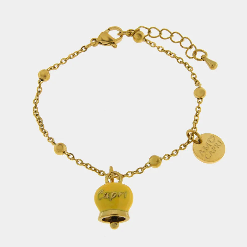 Bracciale in Acciaio Campanella Capri Portafortuna - Colore Giallo - gioiello BySimon