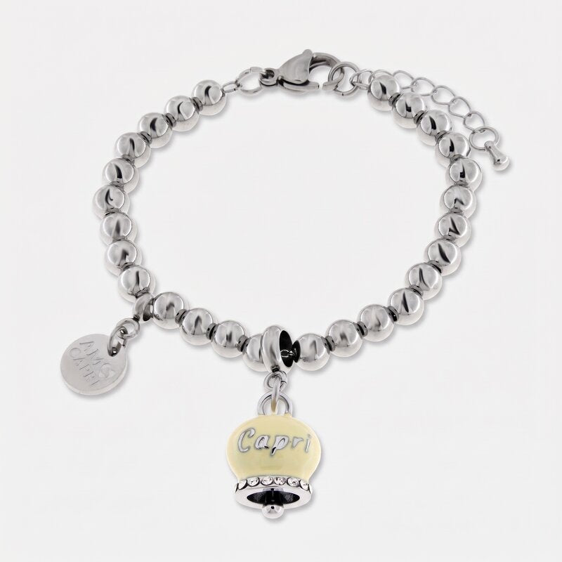 Bracciale in Acciaio Campanella Portafortuna Sole di Capri - colore Pale Banana - gioiello BySimon