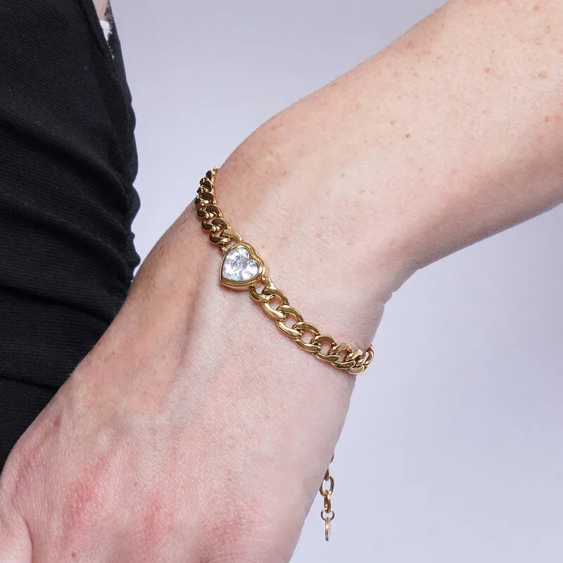 Bracciale in Acciaio catena con cuore di cristallo