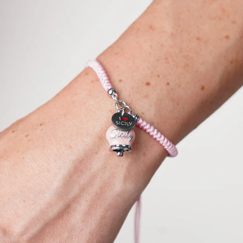 Bracciale in Acciaio cordino rosa campanella Sicily