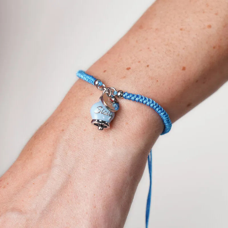 Bracciale in Acciaio cordino azzurra campanella Sicily