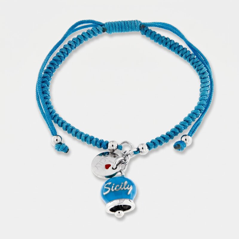 Bracciale cordino siciliano azzurro | gioielli siciliani I Love Sicily | BYSIMON