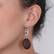Orecchini in Metallo  pendenti con elementi effetto  pietra dura marrone