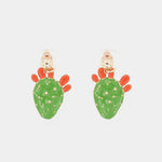 Orecchini in Metallo con cactus pendente, impreziosito da smalto verde e punte di smalto rosso - BYSIMON gioielli