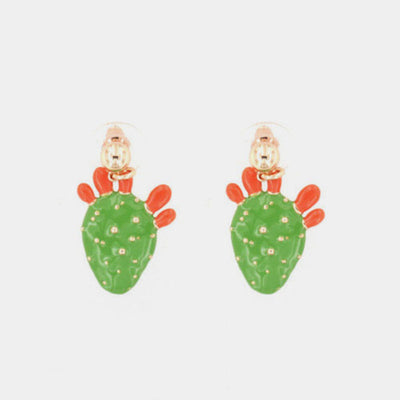Orecchini in Metallo con cactus pendente, impreziosito da smalto verde e punte di smalto rosso - BYSIMON gioielli