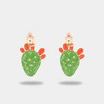 Orecchini in Metallo con cactus pendente, impreziosito da smalto verde e punte di smalto rosso - BYSIMON gioielli