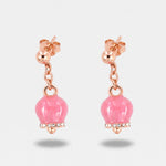 Orecchini in Metallo con campanella portafortuna pendente, impreziosita da smalto rosa e cristalli - BYSIMON gioielli