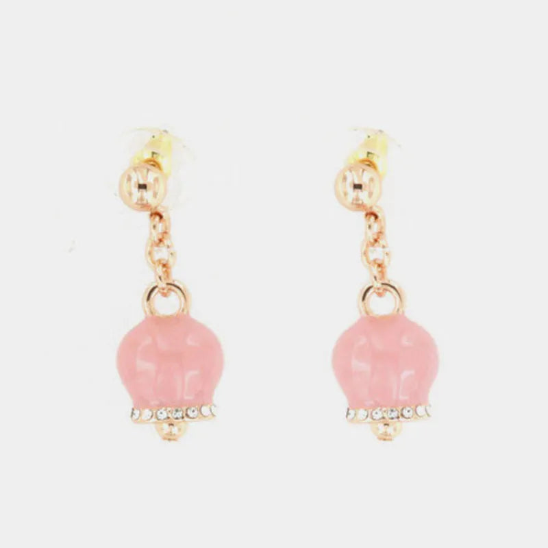 Orecchini in Metallo con campanella portafortuna pendente, impreziosita da smalto rosa e cristalli