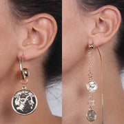 Orecchini in Metallo  lunghi con stelle e monete pendenti