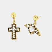 Orecchini in Metallo croce e cuore pendenti, brunite, arricchite da perline