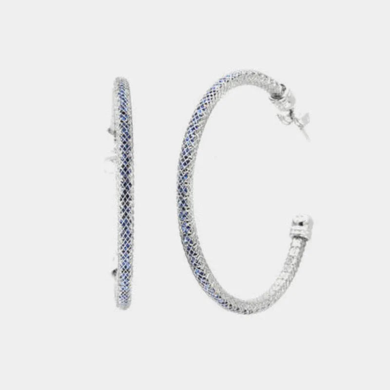 Earrings in rhodium-plated metal with blue crystals