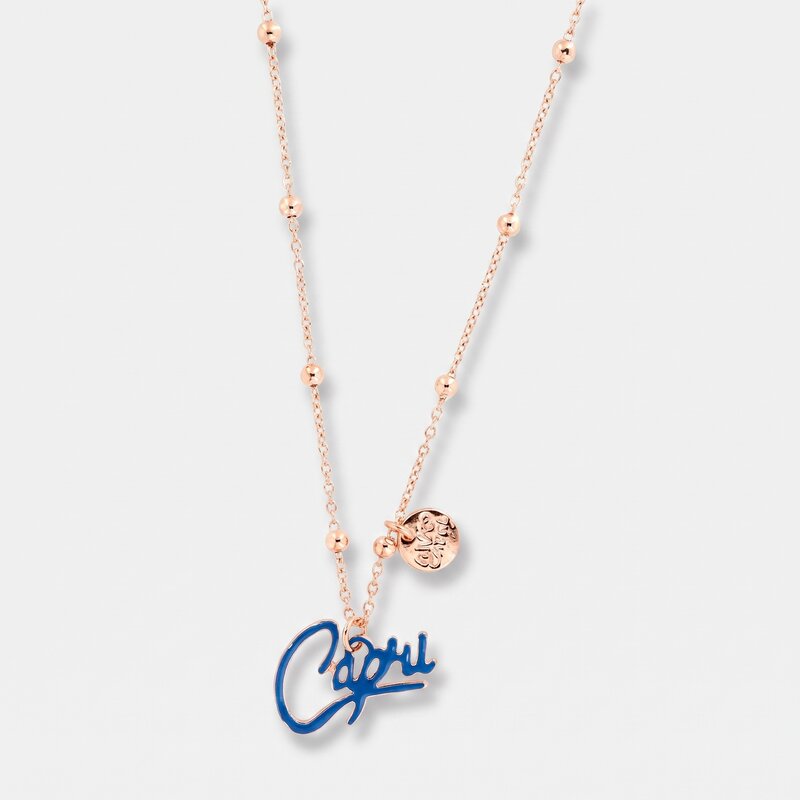 Collana in Metallo con scritta capri in smalto blu