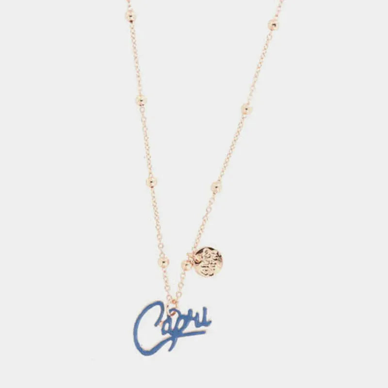Collana in Metallo con scritta capri in smalto blu