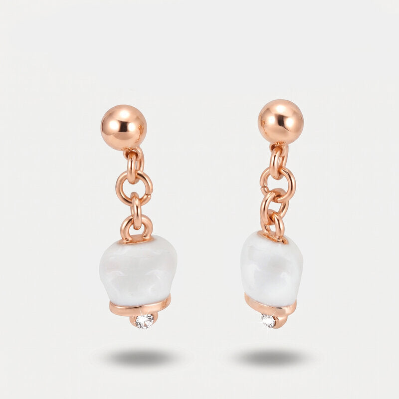 Orecchini in Metallo con campanella portafortuna pendente, impreziosita da smalto bianco e cristalli - BYSIMON gioielli
