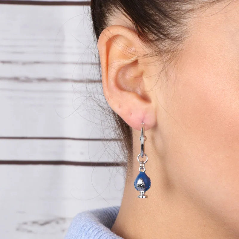 Hoop metal earrings with Apulian pumo-shaped charms, dangling, embellished with colorful enamels