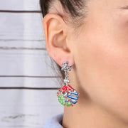 Orecchini in Metallo pendenti, con vulcano etna e fichi d'india, impreziositi da smalti colorati