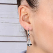 Orecchini in Metallo a cerchietto con campanelle pendenti con cristalli bianchi e linee nere