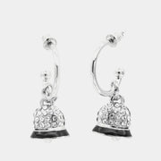 Orecchini in Metallo a cerchietto con campanelle pendenti con cristalli bianchi e linee nere