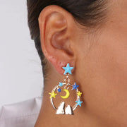 Orecchini in Metallo con stella e pendenti a cerchio con cielo stellato e faraglioni impreziositi da smalti colorati