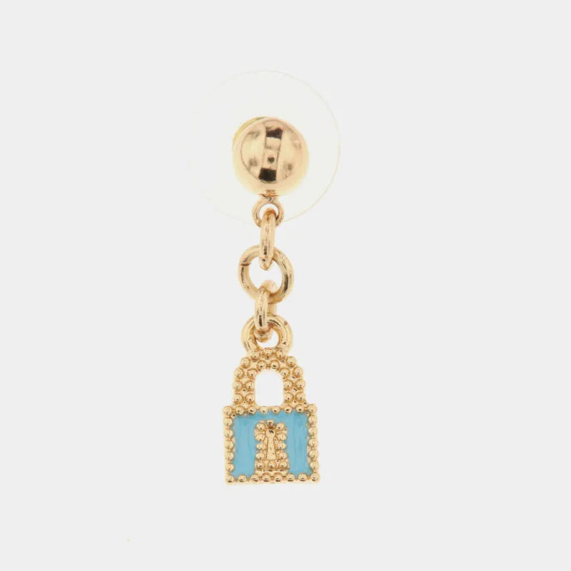 Metal MonoOrec with padlock-shaped pendant embellished with colored enamels