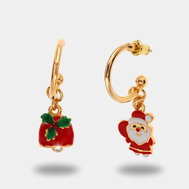 Orecchini in Metallo con babbo Natale e camapanella con agrifoglio