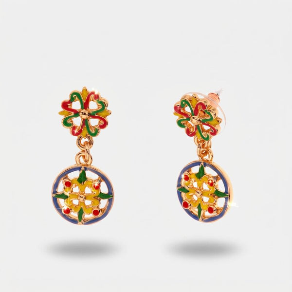 Orecchini in Metallo con maioliche di Caltagirone impreziosite da smalti colorati SICILY - gioiello BySimon
