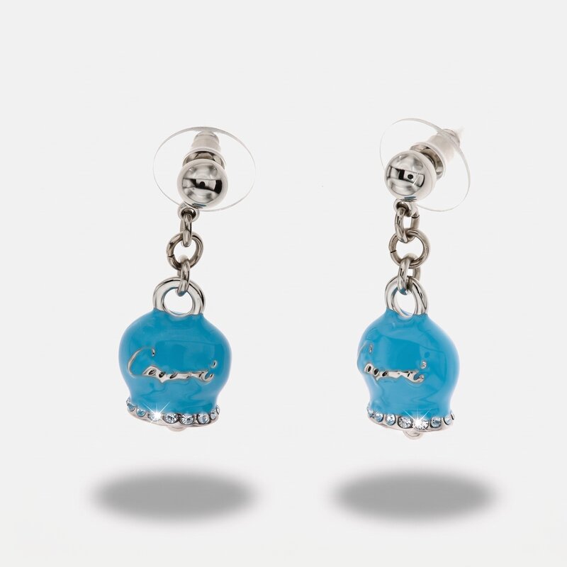 Orecchini in Metallo con campanella capri pendente in smalto azzurro, impreziosita da cristalli