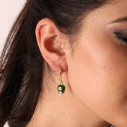 Orecchini in Metallo a cerchio con campanella portafortuna verde con quadrifoglio pendente