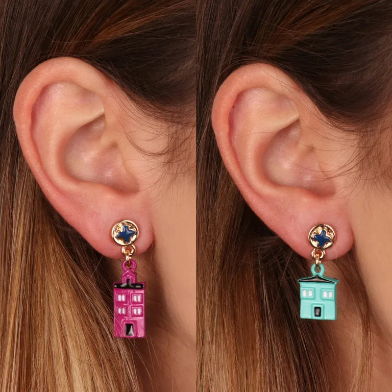 Metal earrings with colored houses of Burano