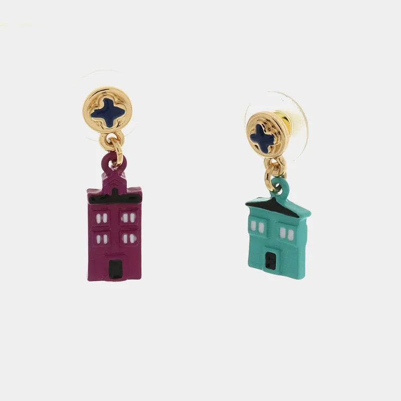 Metal earrings with colored houses of Burano