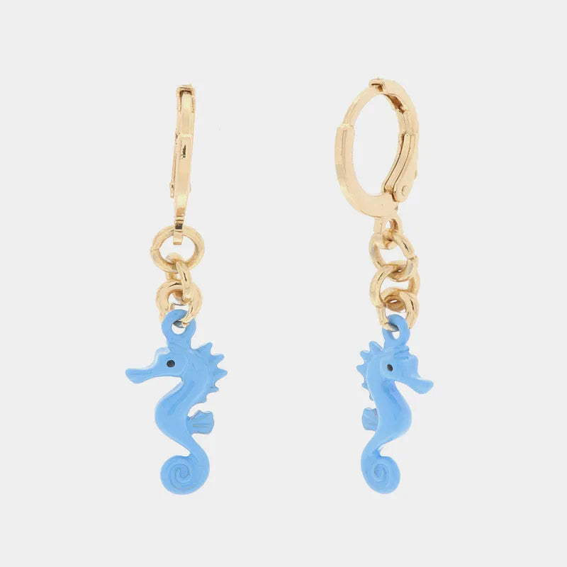 Metal earrings with seahorse pendant