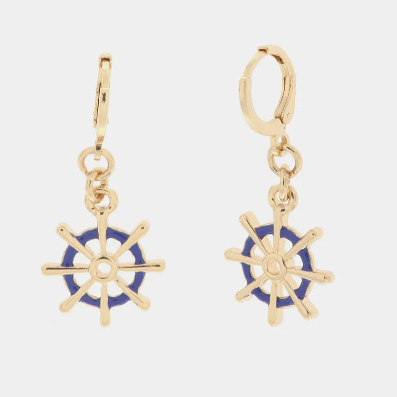 Metal earrings with rudder pendant