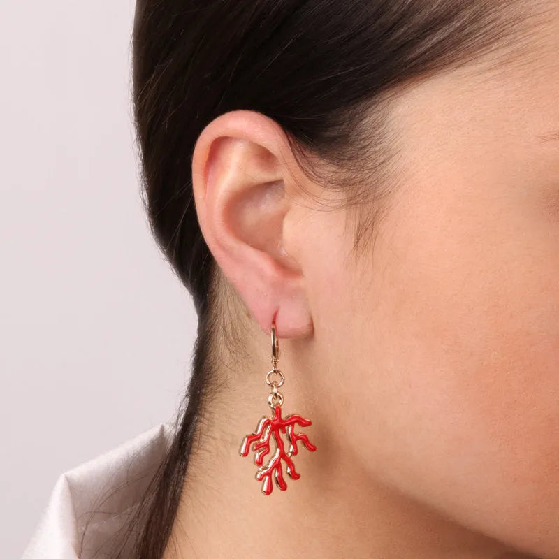 Orecchini in Metallo con pendente corallo rosso