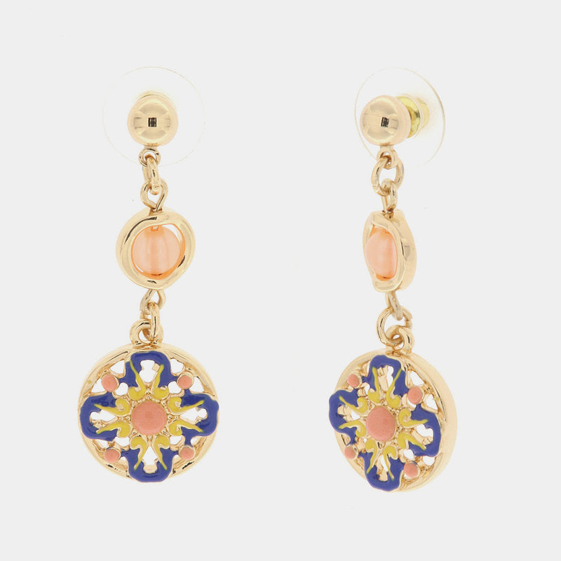 Metal earrings with majolica pendant