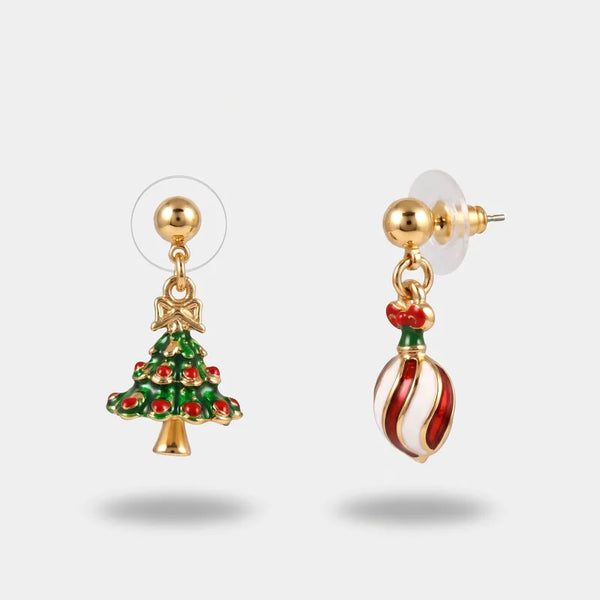Orecchini in Metallo con albero di Natale e pallina in smalto colorato