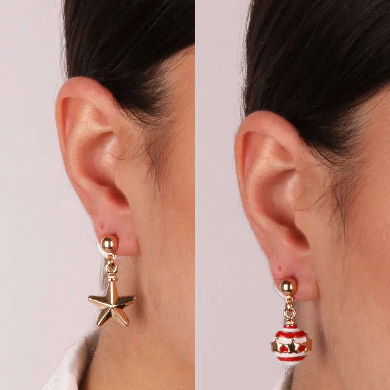 Metal earrings with star and ball in colored enamel