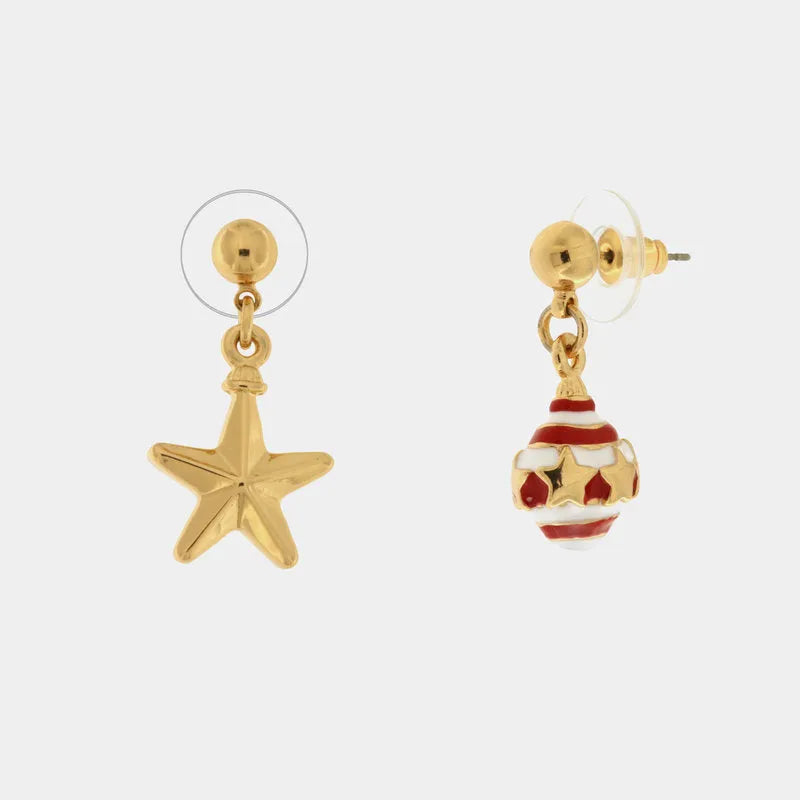 Metal earrings with star and ball in colored enamel